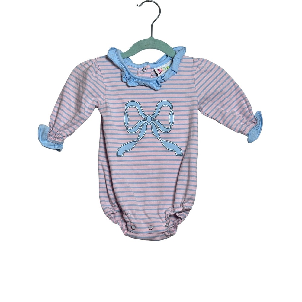 Jellybean Baby Girls Pink Stripe Blue Bow‎ Romper Sleepsuit 6M